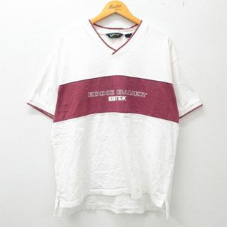 Eddie Bauer - XL★古着 エディーバウアー 半袖 ビンテージ Tシャツ メンズ 90年代 90s ビッグロゴ EBTEK 大きいサイズ コットン Vネック 白他 ホワイト 23mar23 中古