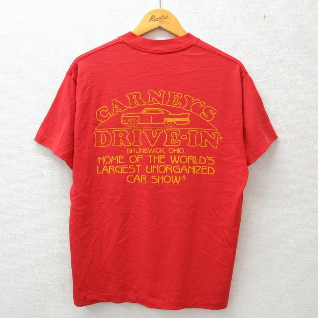 L★古着 半袖 ビンテージ Tシャツ メンズ 80年代 80s 車 カーニーズ ドライブ クルーネック 赤 レッド 23mar23 中古 メンズのトップス(Tシャツ/カットソー(半袖/袖なし))の商品写真