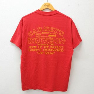 L★古着 半袖 ビンテージ Tシャツ メンズ 80年代 80s 車 カーニーズ ドライブ クルーネック 赤 レッド 23mar23 中古(Tシャツ/カットソー(半袖/袖なし))