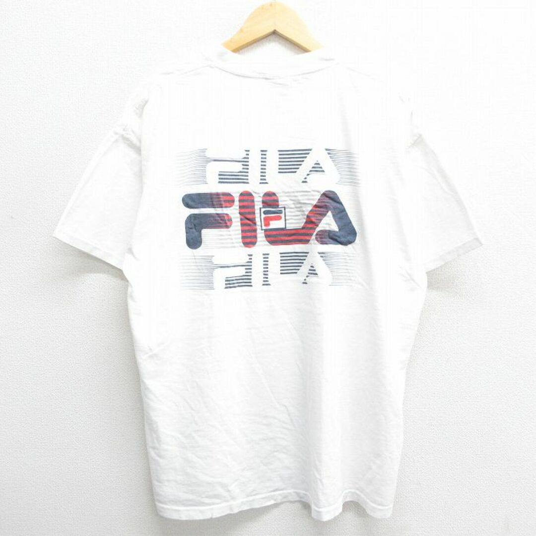 FILA(フィラ)のXL★古着 フィラ FILA 半袖 ビンテージ Tシャツ メンズ 90年代 90s ビッグロゴ 大きいサイズ コットン クルーネック USA製 白 ホワイト 23mar24 中古 メンズのトップス(Tシャツ/カットソー(半袖/袖なし))の商品写真