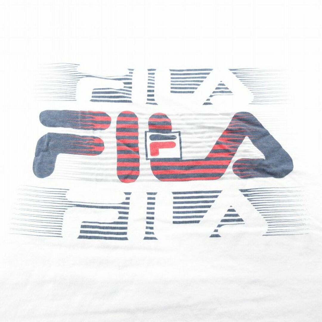 FILA(フィラ)のXL★古着 フィラ FILA 半袖 ビンテージ Tシャツ メンズ 90年代 90s ビッグロゴ 大きいサイズ コットン クルーネック USA製 白 ホワイト 23mar24 中古 メンズのトップス(Tシャツ/カットソー(半袖/袖なし))の商品写真