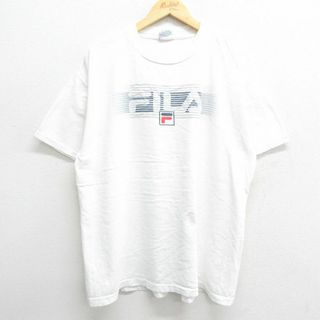 フィラ(FILA)のXL★古着 フィラ FILA 半袖 ビンテージ Tシャツ メンズ 90年代 90s ビッグロゴ 大きいサイズ コットン クルーネック USA製 白 ホワイト 23mar24 中古(Tシャツ/カットソー(半袖/袖なし))