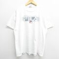 XL★古着 フィラ FILA 半袖 ビンテージ Tシャツ メンズ 90年代 90s ビッグロゴ 大きいサイズ コットン クルーネック USA製 白 ホワイト 23mar24 中古