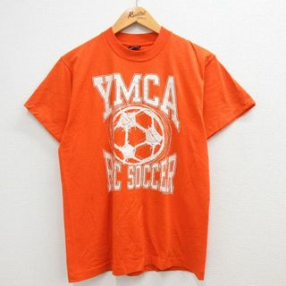 M★古着 半袖 ビンテージ Tシャツ メンズ 90年代 90s YMCA REC SOCCER サッカー クルーネック USA製 オレンジ 23mar24 中古(Tシャツ/カットソー(半袖/袖なし))