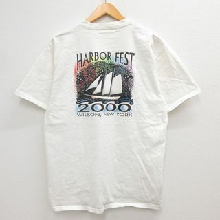 リー(Lee)のXL★古着 リー Lee 半袖 ビンテージ Tシャツ メンズ 00年代 00s HARBOR FEST ヨット ニューヨーク コットン クルーネック 白系 ホワイト 23mar27 中古(Tシャツ/カットソー(半袖/袖なし))