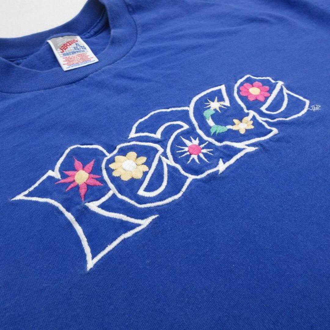 XL★古着 半袖 ビンテージ Tシャツ メンズ 90年代 90s Peace 花 刺繍 コットン クルーネック 青 ブルー 23mar27 中古 メンズのトップス(Tシャツ/カットソー(半袖/袖なし))の商品写真