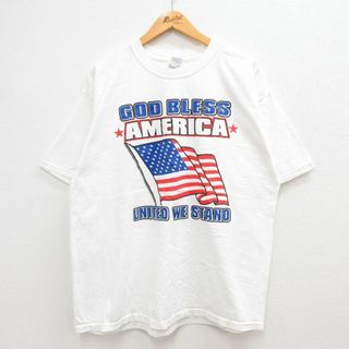 XL★古着 半袖 ビンテージ Tシャツ メンズ 00年代 00s GOD BLESS AMERICA 星条旗 大きいサイズ コットン クルーネック 白 ホワイト 23mar28 中古(Tシャツ/カットソー(半袖/袖なし))