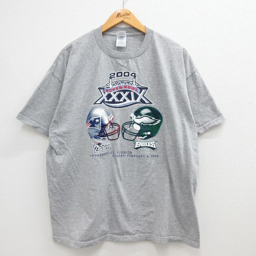 FILA(フィラ)のXL★古着 半袖 ビンテージ Tシャツ メンズ 00年代 00s NFL ニューイングランドペイトリオッツ フィラデルフィアイーグルス 大きいサイズ クルーネック グレー 霜降り アメフト スーパーボウル 23mar28 中古 メンズのトップス(Tシャツ/カットソー(半袖/袖なし))の商品写真