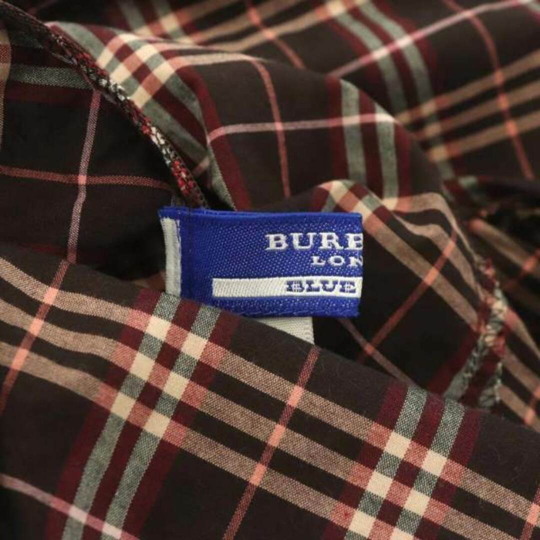 BURBERRY BLUE LABEL(バーバリーブルーレーベル)のバーバリーブルーレーベル チェック フリル カットソー 36 S 茶 レディースのトップス(カットソー(半袖/袖なし))の商品写真