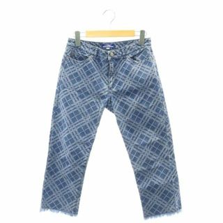 バーバリーブルーレーベル(BURBERRY BLUE LABEL)のバーバリーブルーレーベル チェック フリンジデニムパンツ ジーンズ 38 M 青(デニム/ジーンズ)