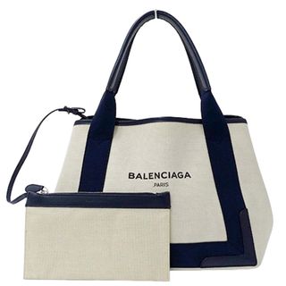 バレンシアガ(Balenciaga)のバレンシアガ BALENCIAGA バッグ レディース ブランド トートバッグ ハンドバッグ ネイビーカバス S キャンバス ホワイト ネイビー 339933 ポーチ付き 白 ロゴ おしゃれ 【中古】(トートバッグ)