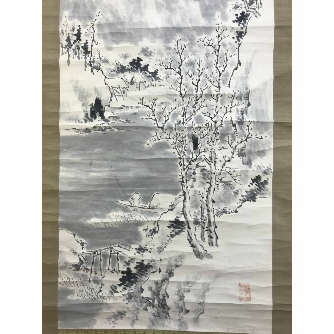 真作/藤田苔巌/寒江獨釣図/山水図/雪景山水図/漁船図/掛軸☆宝船 真作/藤田苔巌/寒江獨釣図/山水図/雪景山水図/漁船図/掛軸☆宝船