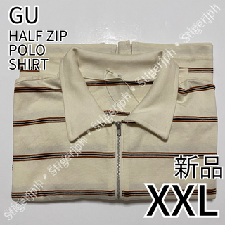 ジーユー(GU)のジーユー　ハーフジップポロシャツ　長袖　ナチュラル　XXLサイズ(ポロシャツ)