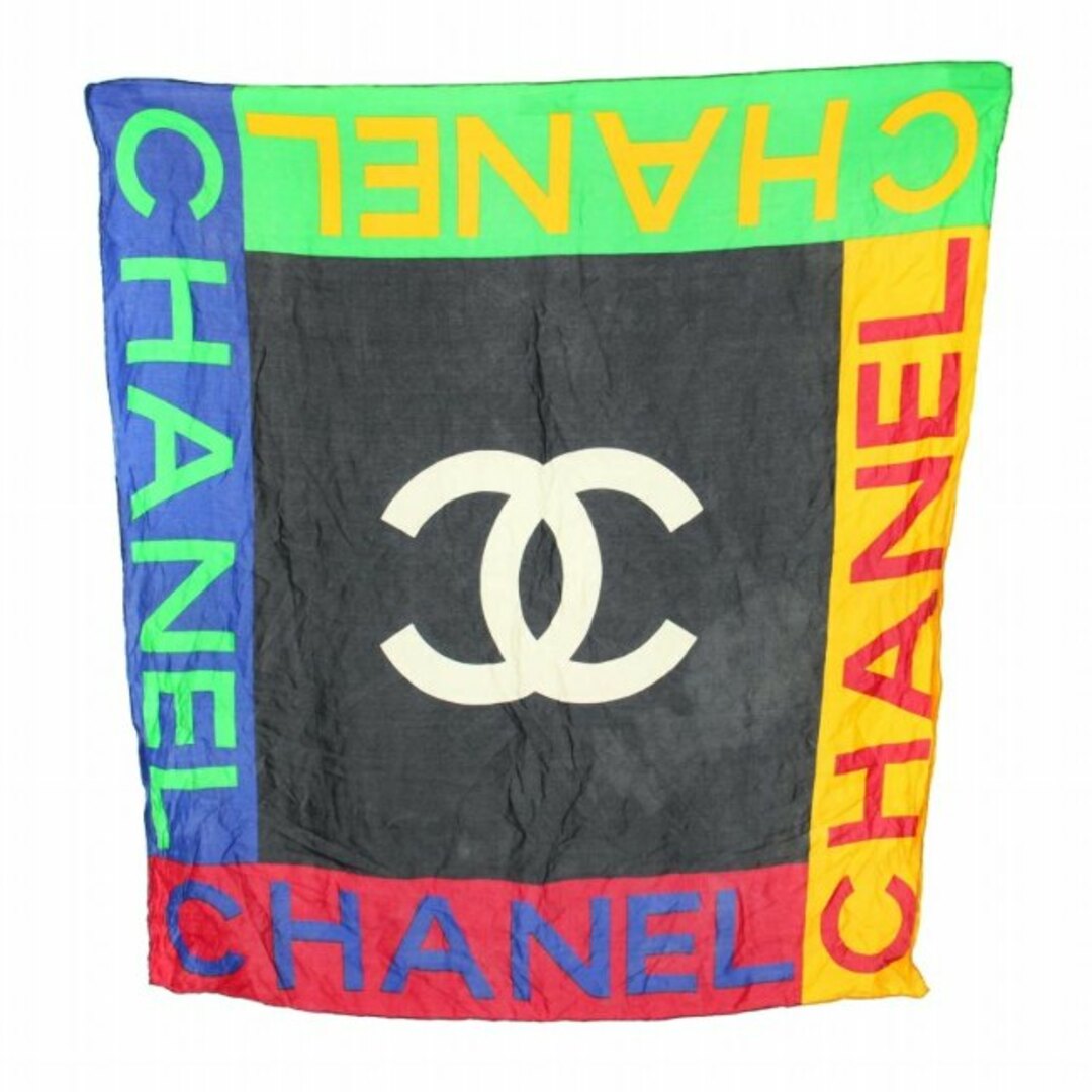 CHANEL(シャネル)のシャネル CHANEL スカーフ ココマーク ロゴプリント 黒 ブラック 黄 青 レディースのファッション小物(バンダナ/スカーフ)の商品写真