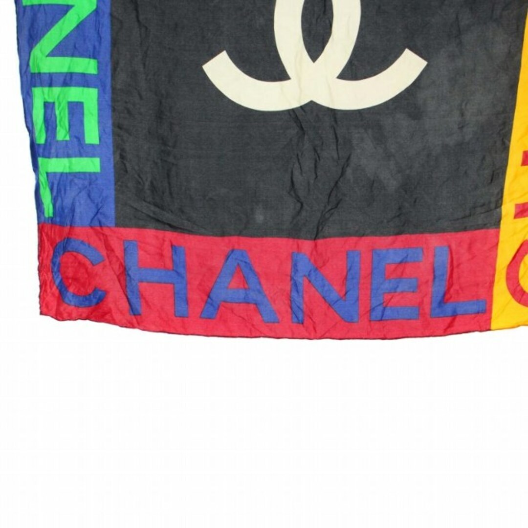 CHANEL(シャネル)のシャネル CHANEL スカーフ ココマーク ロゴプリント 黒 ブラック 黄 青 レディースのファッション小物(バンダナ/スカーフ)の商品写真