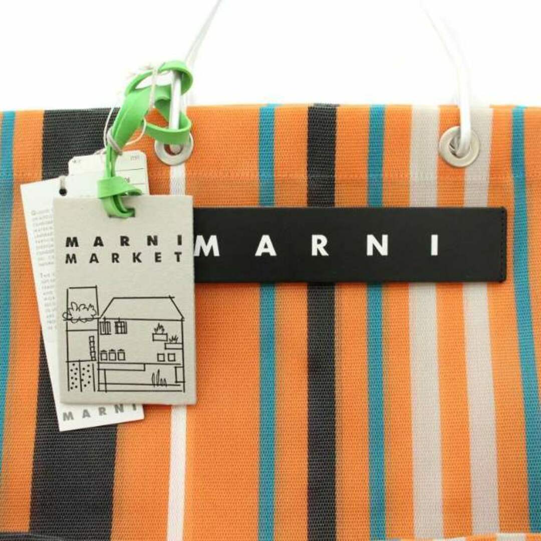 Marni(マルニ)のマルニ フラワーカフェトートバッグ ハンドバッグ マルチストライプ オレンジ 黒 レディースのバッグ(トートバッグ)の商品写真