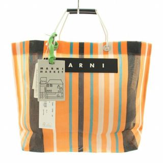 Marni - マルニ フラワーカフェトートバッグ ハンドバッグ マルチストライプ オレンジ 黒