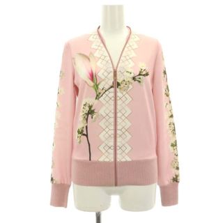 テッドベイカー(TED BAKER)のテッドベーカー 花柄 ニット ジップアップ ジャケット ノーカラー 0 ピンク(ブルゾン)