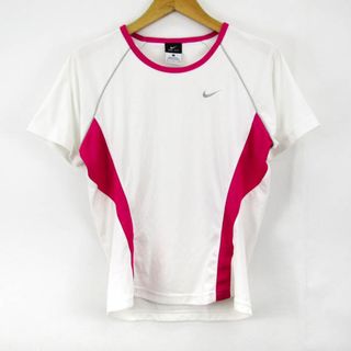 ナイキ(NIKE)のナイキ 半袖Tシャツ ドライフィット ワンポイントロゴ スポーツウエア レディース Sサイズ ホワイト×ピンク NIKE(Tシャツ(半袖/袖なし))