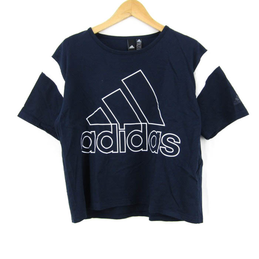 adidas(アディダス)のアディダス 半袖Tシャツ ロゴT クロップドT スポーツウエア レディース Lサイズ ネイビー×ホワイト adidas レディースのトップス(Tシャツ(半袖/袖なし))の商品写真