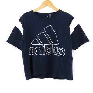 アディダス(adidas)のアディダス 半袖Tシャツ ロゴT クロップドT スポーツウエア レディース Lサイズ ネイビー×ホワイト adidas(Tシャツ(半袖/袖なし))