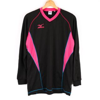 ミズノ(MIZUNO)のミズノ 長袖Tシャツ プラクティスシャツ Vネック スポーツウエア メンズ Mサイズ ブラック×ピンク Mizuno(Tシャツ/カットソー(七分/長袖))