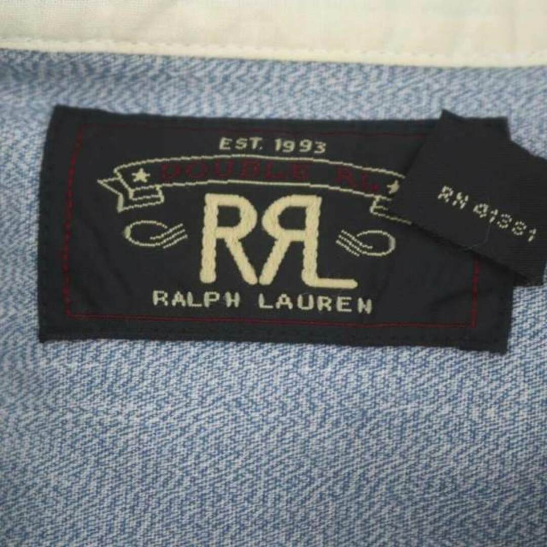 RRL(ダブルアールエル)のダブルアールエル コットン ノーカラー シャツ 長袖 M 青 ブルー 白 メンズのトップス(シャツ)の商品写真