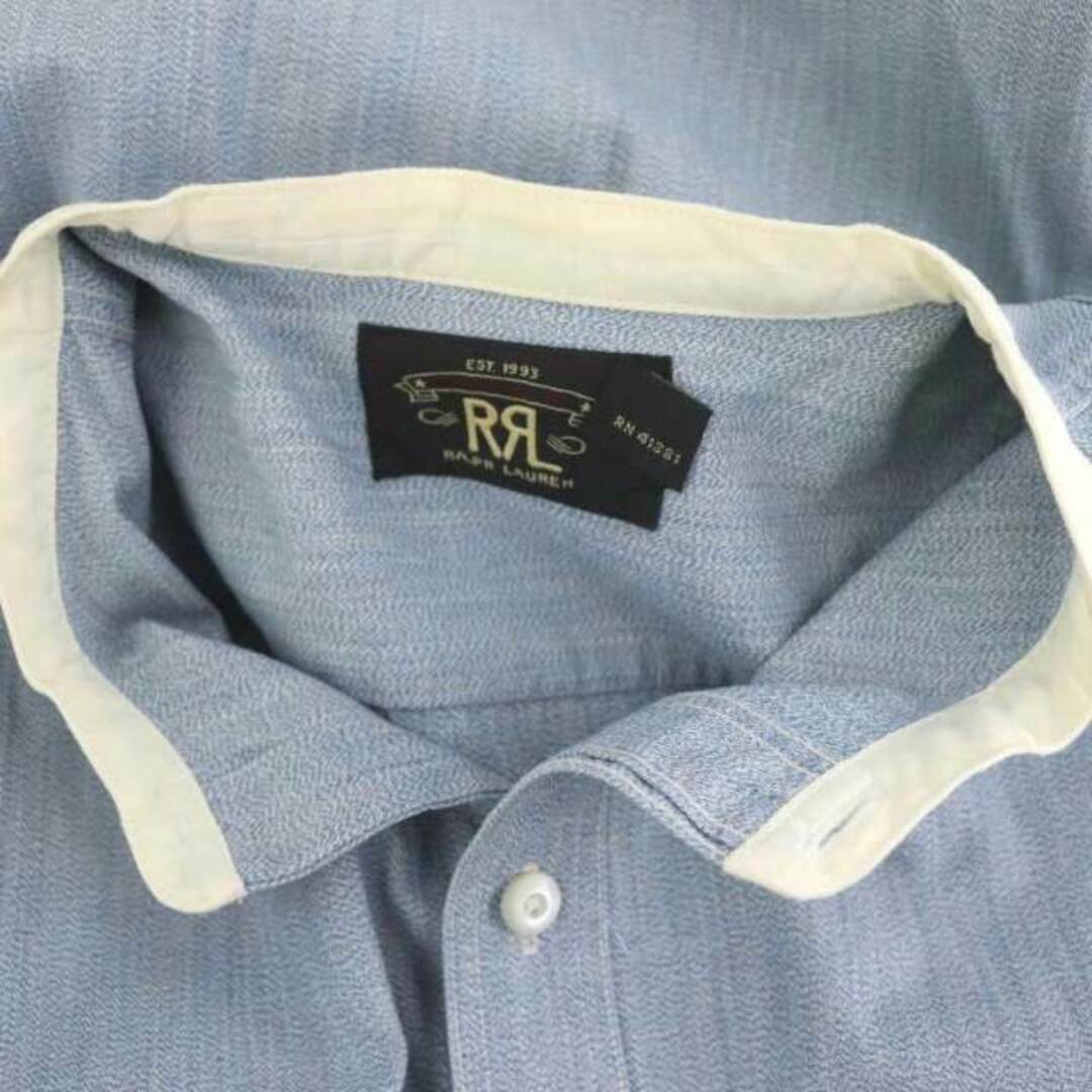 RRL(ダブルアールエル)のダブルアールエル コットン ノーカラー シャツ 長袖 M 青 ブルー 白 メンズのトップス(シャツ)の商品写真