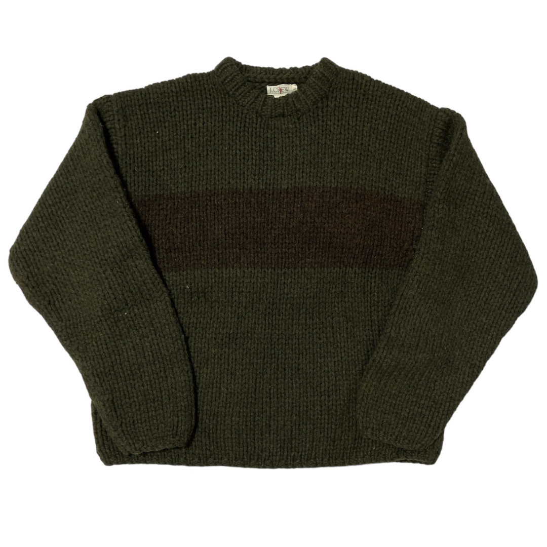 J.Crew(ジェイクルー)の90s J.CREW ウールセーター　L カーキ　ライン　jcrew ビンテージ メンズのトップス(ニット/セーター)の商品写真