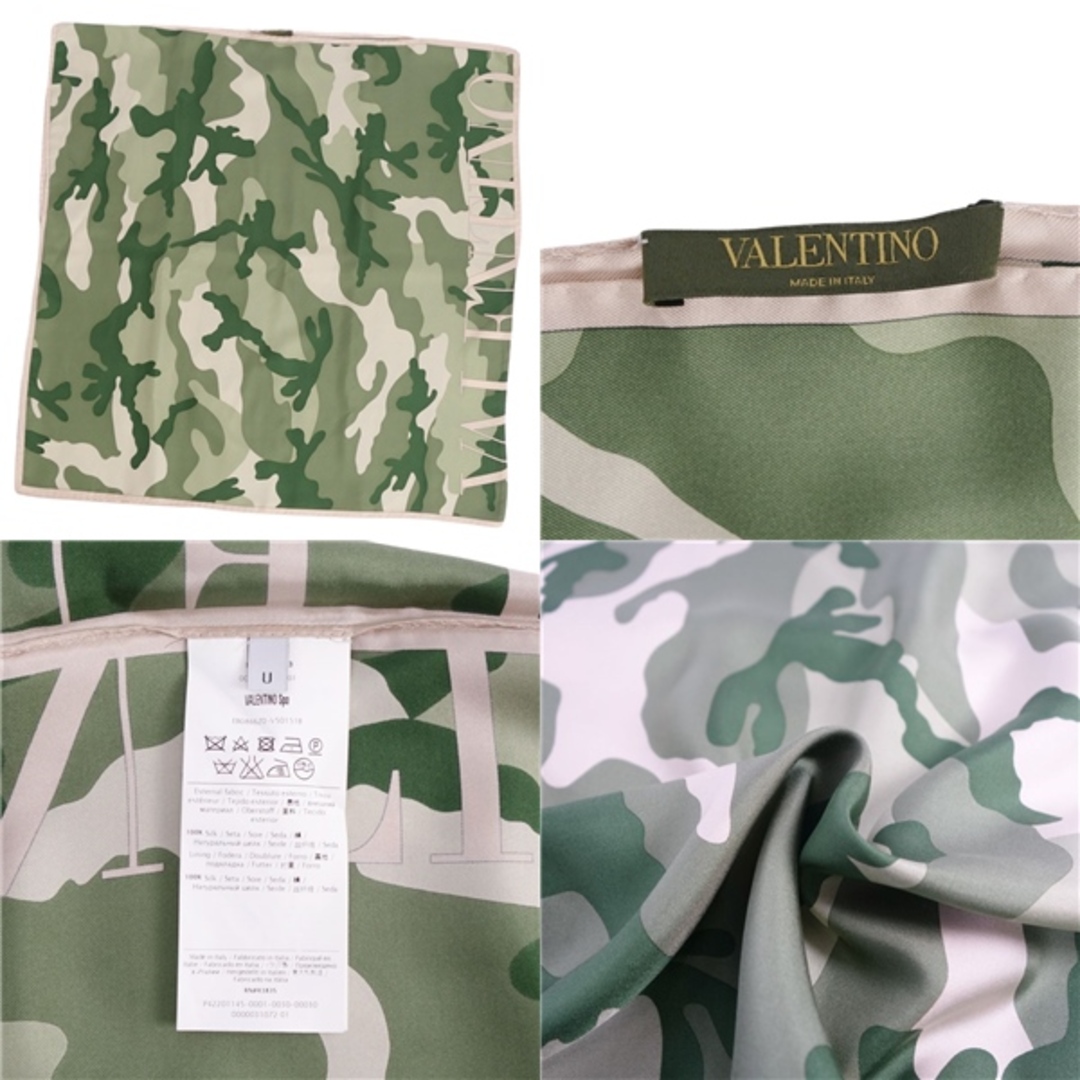 VALENTINO(ヴァレンティノ)の美品 ヴァレンティノ VALENTINO シャツ フレンチスリーブ 総柄 迷彩 シルク レディース 42(XL相当) グリーン/ベージュ レディースのトップス(カットソー(半袖/袖なし))の商品写真
