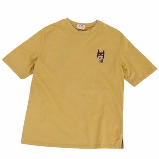 エルメス(Hermes)の美品 エルメス HERMES Tシャツ 22AW カットソー レザーパッチ コットン トップス メンズ イタリア製 XL マスタード(Tシャツ/カットソー(半袖/袖なし))