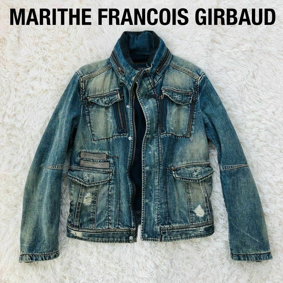 MARITHE + FRANCOIS GIRBAUD(マリテフランソワジルボー)のマリテフランソワジルボー　ダメージ加工デニムジャケット　M　Gジャン メンズのジャケット/アウター(Gジャン/デニムジャケット)の商品写真