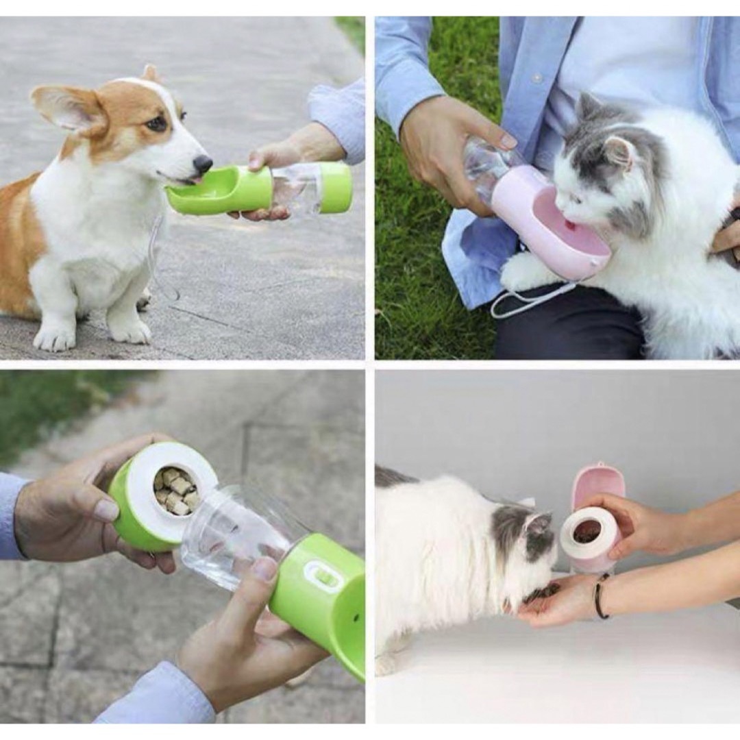 【ペット用品】お散歩に便利な水筒フード入れ付き一体型大人気持ち運び便利　ピンク その他のペット用品(犬)の商品写真