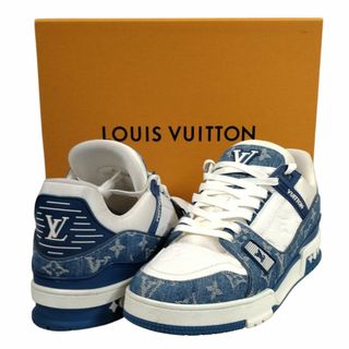 LOUIS VUITTON - LOUIS VUITTON ルイ・ヴィトン LV トレイナー ライン レザー×ファブリック スニーカー 白×インディゴブルー 9＝27.5～28cm 正規品 /33830