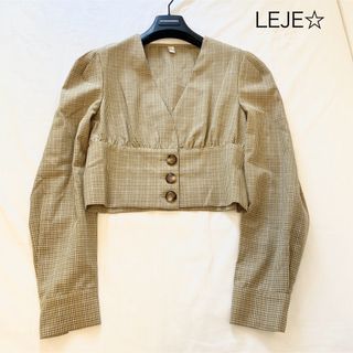 サンドロ(Sandro)の希少☆定価5万☆極美品☆LEJE レジェ　リネン混クロップド丈チェックジャケット(ノーカラージャケット)