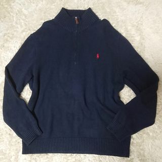 ポロラルフローレン(POLO RALPH LAUREN)のポロラルフローレン ハーフジップ セーター 無地 紺 綿 XXL ポニーロゴ(ニット/セーター)