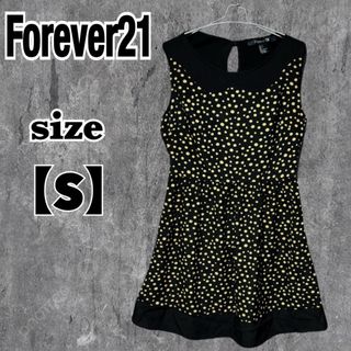 フォーエバートゥエンティーワン(FOREVER 21)のFOREVER21ドット柄ワンピース ノースリーブ フレア 可愛い S(ミニワンピース)