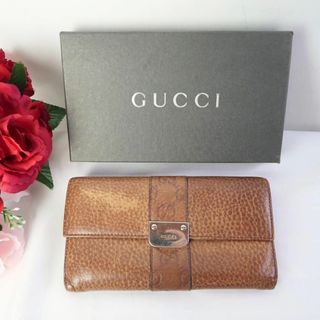 グッチ(Gucci)のs733 グッチ 長財布 シマレザー GG コンチネンタル ブラウン(その他)