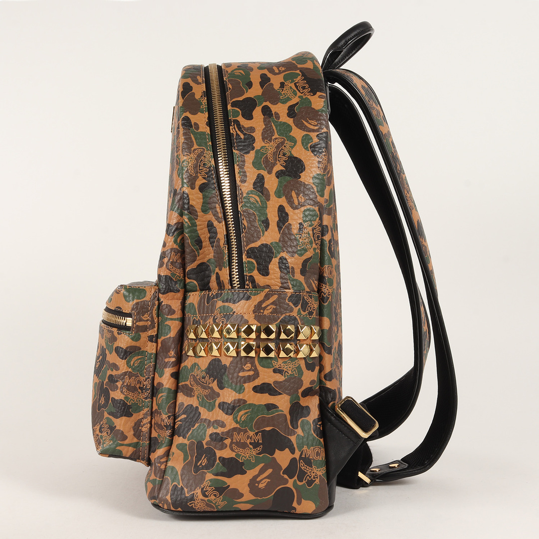 A BATHING APE(アベイシングエイプ)のA BATHING APE ア ベイシング エイプ 19AW MCM ヴィセトス 猿迷彩 スターク バックパック バッグ コニャック カモフラージュ コラボ ブランド カバン【メンズ】【中古】 メンズのバッグ(バッグパック/リュック)の商品写真