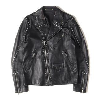 ポールスミス(Paul Smith)のPaul Smith ポールスミス ジャケット サイズ:XL スタッズ シープ スキン ラム レザー ダブル ライダースジャケット STUDS LEATHER DOUBLE RIDERS JACKET 鋲ジャン 裏地フェザー ブラック 黒 アウター ブルゾン 上着【メンズ】【中古】(ライダースジャケット)