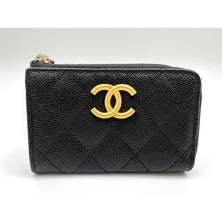 シャネル(CHANEL)のCHANEL シャネル グレインドカーフスキン L字ジップ コインパース ファスナー小銭入れ 財布 キーリング ブラック キャビアスキン ランダム AP3522 超美品(財布)