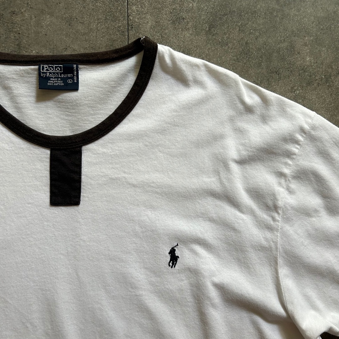 Ralph Lauren(ラルフローレン)の90s ラルフローレン リンガーtシャツ ホワイト L メンズのトップス(Tシャツ/カットソー(半袖/袖なし))の商品写真