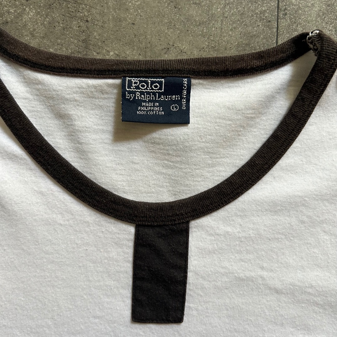 Ralph Lauren(ラルフローレン)の90s ラルフローレン リンガーtシャツ ホワイト L メンズのトップス(Tシャツ/カットソー(半袖/袖なし))の商品写真