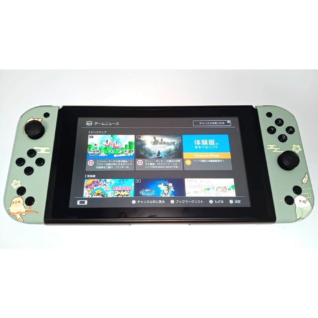 Nintendo Switch(ニンテンドースイッチ)の【新品】ジョイコン 連射 充電口付 Joy-Con マットグリーン 小鳥 エンタメ/ホビーのゲームソフト/ゲーム機本体(家庭用ゲーム機本体)の商品写真