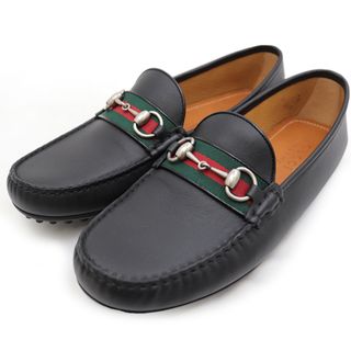 グッチ(Gucci)の美品 グッチ 450892 ホースビット シェリーライン ドライビングシューズ ローファー メンズ サイズ8 黒・緑・赤 ビットローファー GUCCI【中古】(ドレス/ビジネス)