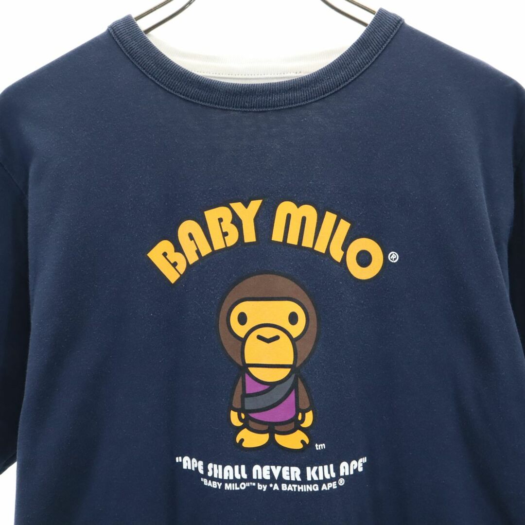 A BATHING APE(アベイシングエイプ)のアベイシングエイプ 日本製 プリント 半袖 リバーシブル Tシャツ M ネイビー×ホワイト A BATHING APE メンズ 古着 【240321】 メンズのトップス(Tシャツ/カットソー(半袖/袖なし))の商品写真