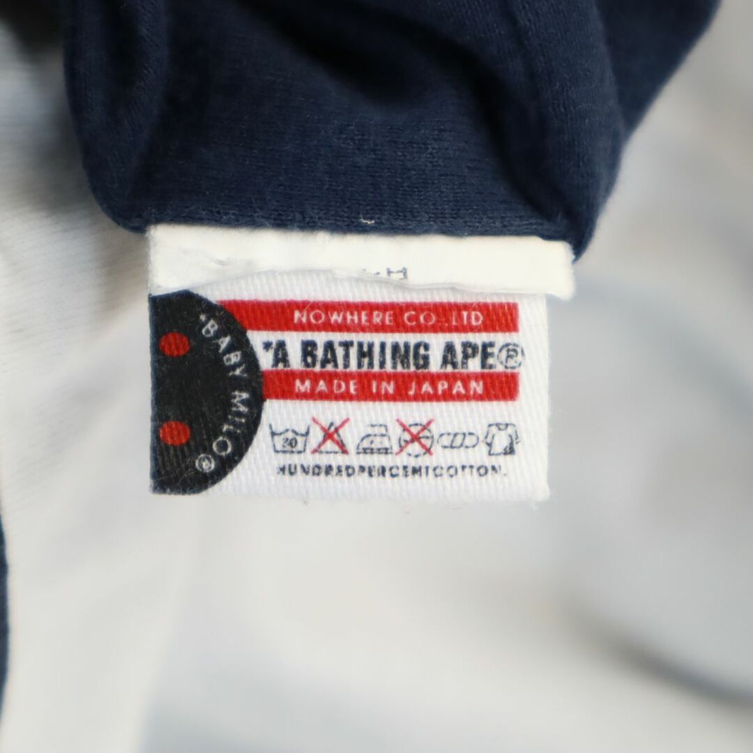 A BATHING APE(アベイシングエイプ)のアベイシングエイプ 日本製 プリント 半袖 リバーシブル Tシャツ M ネイビー×ホワイト A BATHING APE メンズ 古着 【240321】 メンズのトップス(Tシャツ/カットソー(半袖/袖なし))の商品写真