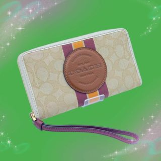 コーチ(COACH)の《超美品》　コーチ　シグネチャー　デンプシー　ストライプ　長財布　ストラップ付き(財布)