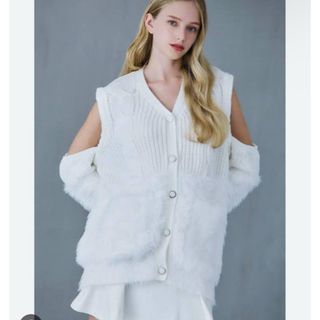 riu Fur switching knit cardigan ホワイト(カーディガン)