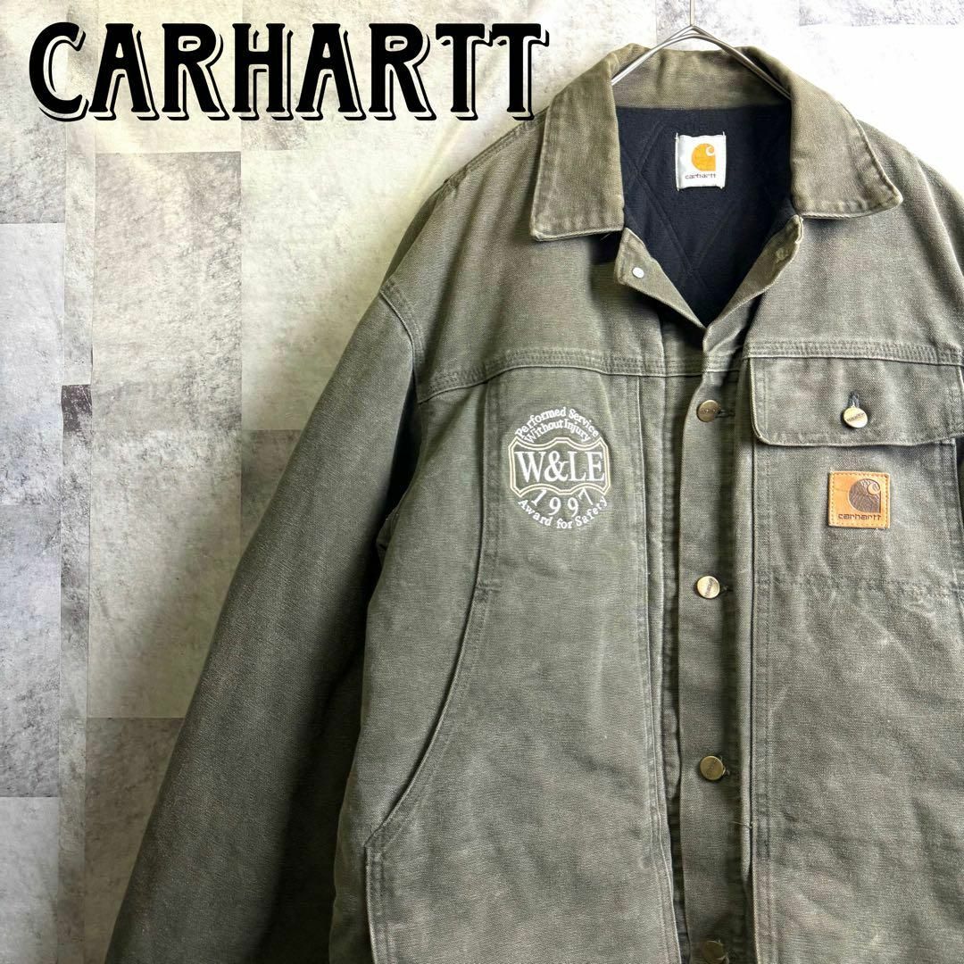 carhartt(カーハート)の希少 ビッグサイズ カーハート ダックジャケット 企業ロゴ オリーブ XL メンズのジャケット/アウター(ブルゾン)の商品写真